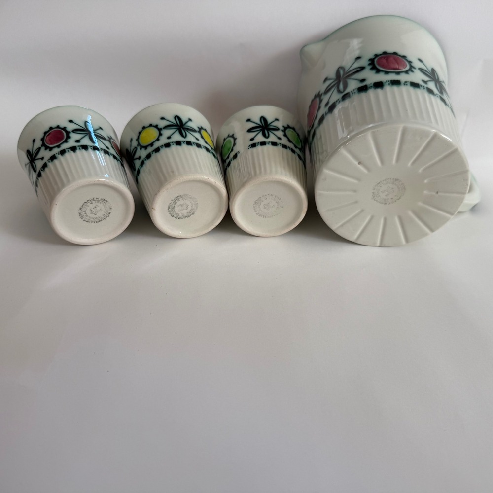 Rare Vtg 1950s Royal Goedewaagen Holland Pitcher 3 Cups Set Mid‎ Century Floral - Picture 4 of 13